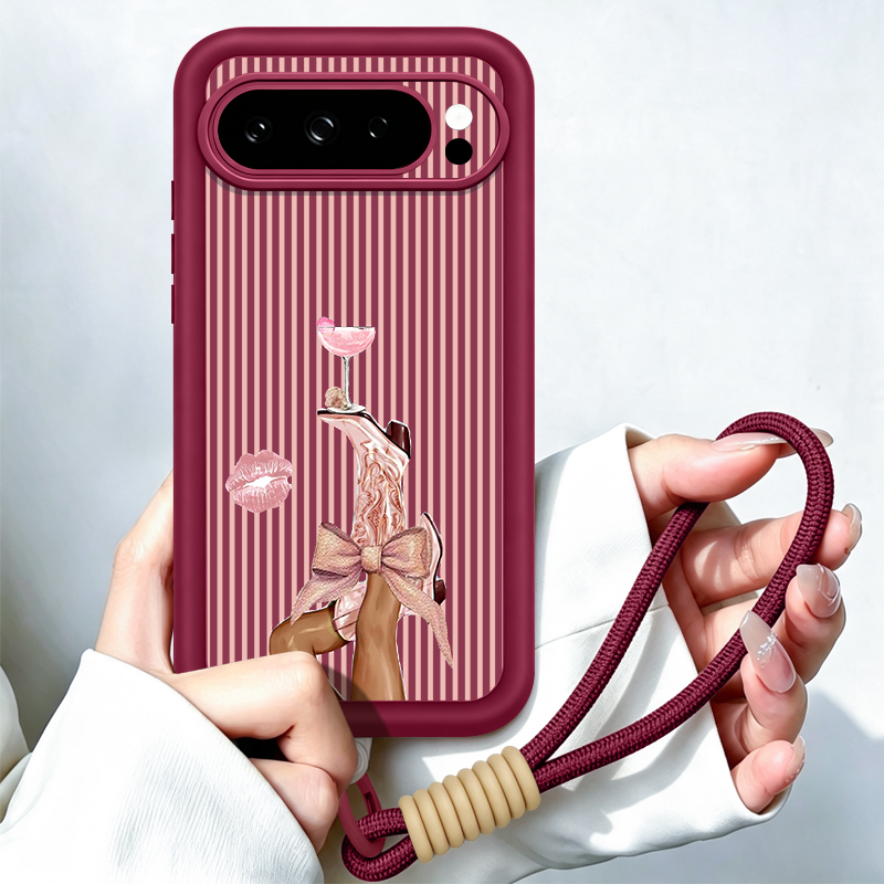 Google Pixel 9 Pro - Telefoonhoesje met een gestreept wijnbekerpatroon voor